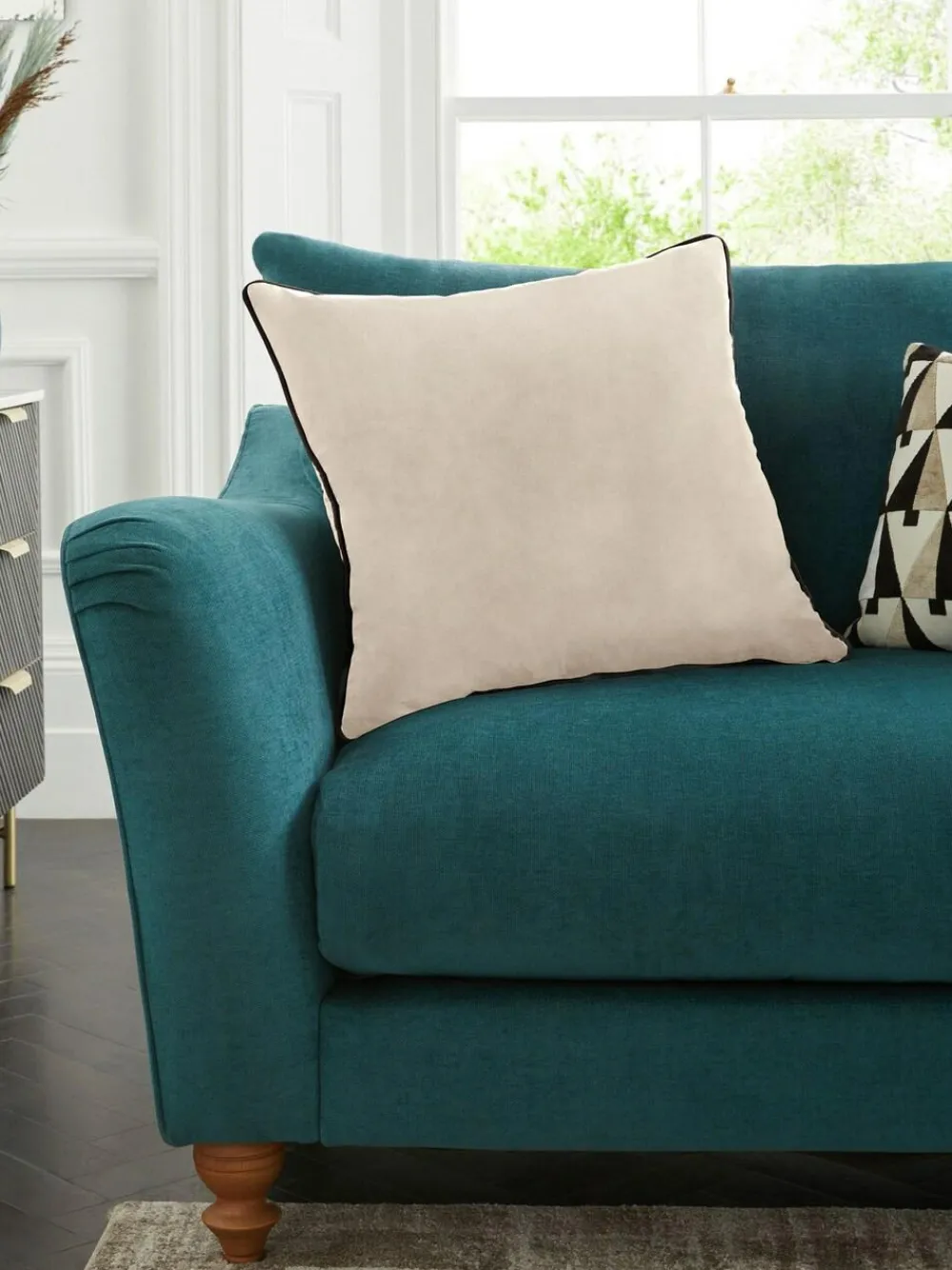 Next Oatmeal Matte Velvet Contrast Pipe 50 x 50cm Cushion^ Cushions & Throws