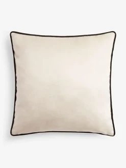 Next Oatmeal Matte Velvet Contrast Pipe 50 x 50cm Cushion^ Cushions & Throws