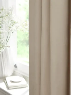 Next Oatmeal Natural Matte Velvet Pencil Pleat Blackout/Thermal Curtains^ Curtains & Blinds