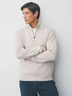 Sale Next Oatmeal Plain N.Premium Regular Fit 100% Cotton Premium Quarter Zip Jumper