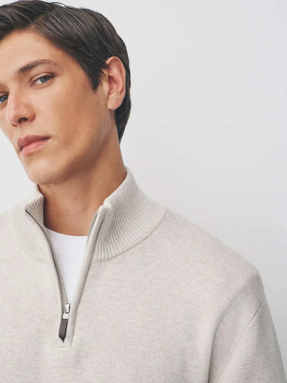 Sale Next Oatmeal Plain N.Premium Regular Fit 100% Cotton Premium Quarter Zip Jumper