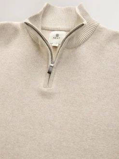 Sale Next Oatmeal Plain N.Premium Regular Fit 100% Cotton Premium Quarter Zip Jumper
