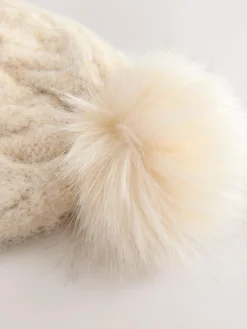 Next Oatmeal Pointelle Knit Pom Hat^Women Hats|Hats, Gloves & Scarves