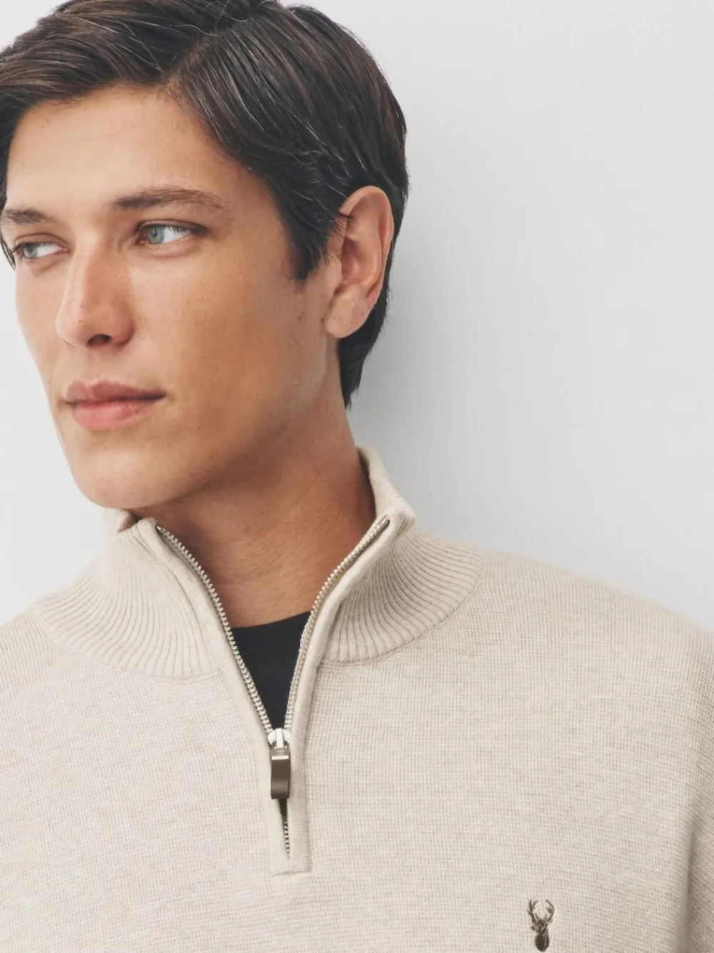 Next Stag Logo N.Premium Regular Fit 100% Cotton Premium Quarter Zip Jumper^ Knitwear|Knitwear