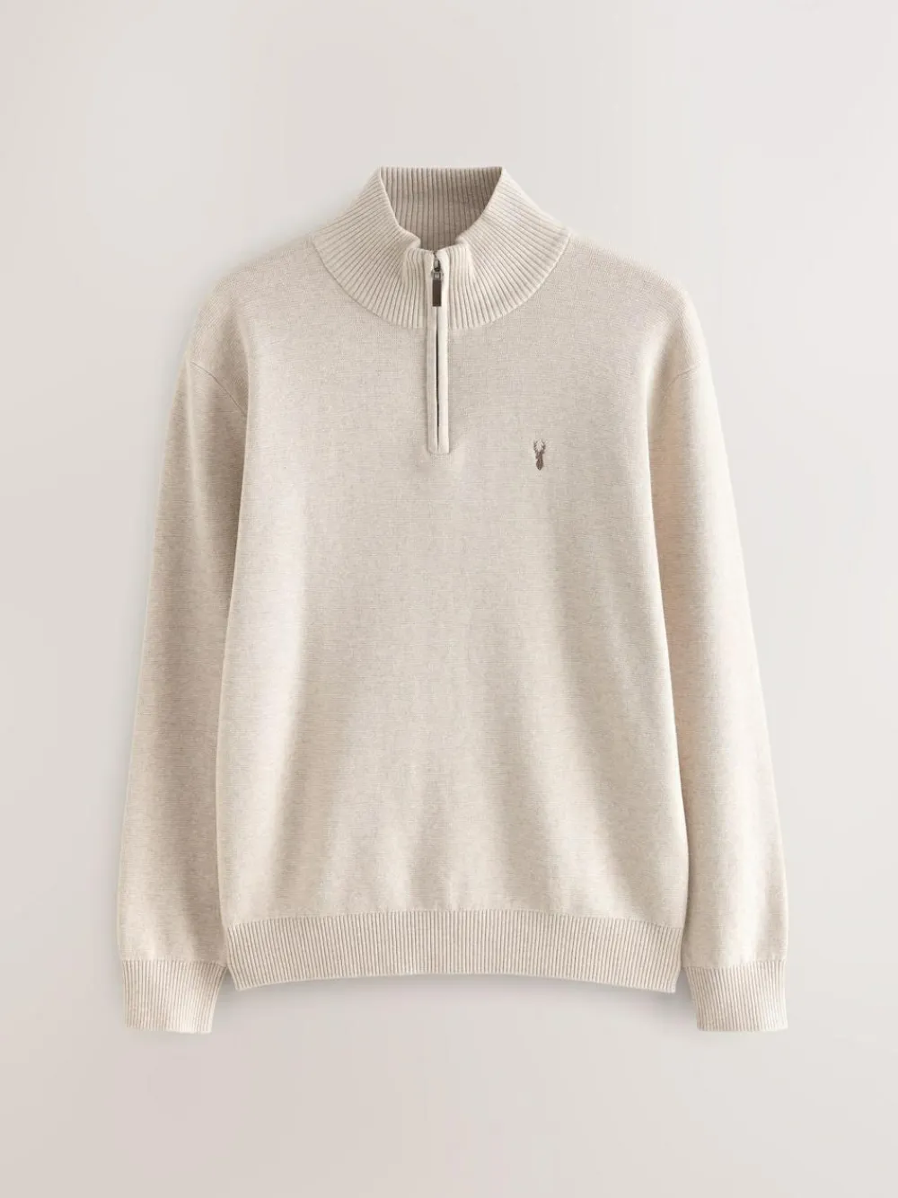 Next Stag Logo N.Premium Regular Fit 100% Cotton Premium Quarter Zip Jumper^ Knitwear|Knitwear