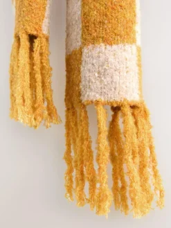 Next Ochre Yellow Checkerboard Boucle Knitted Heavweight Scarf^Women Hats, Gloves & Scarves|Hats, Gloves & Scarves
