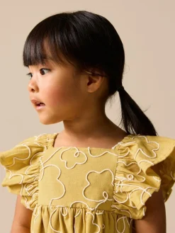 Next Ochre Yellow Embroidered Angel Sleeve Dress (3mths-8yrs)^ Dresses|Dresses