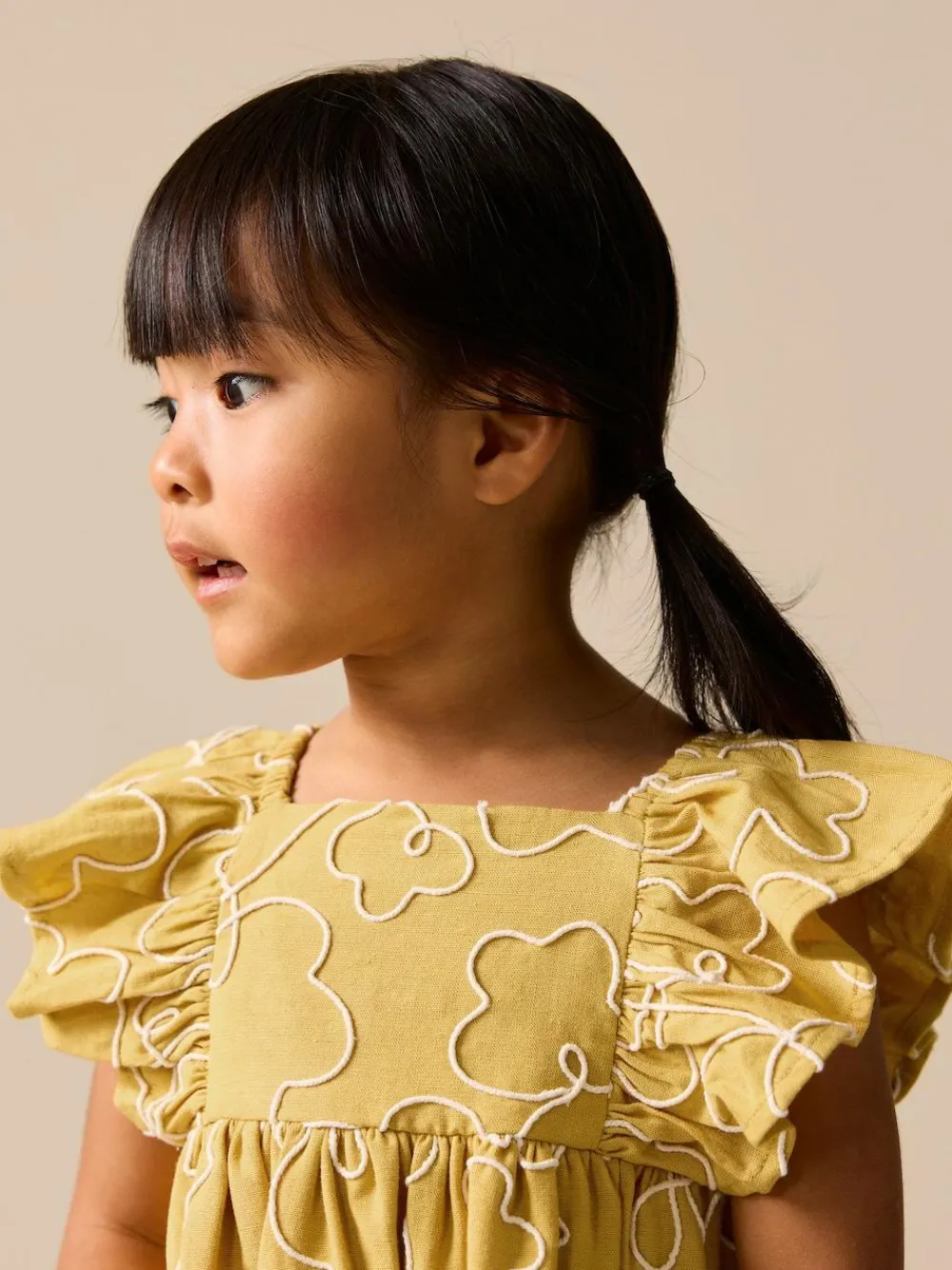 Next Ochre Yellow Embroidered Angel Sleeve Dress (3mths-8yrs)^ Dresses|Dresses