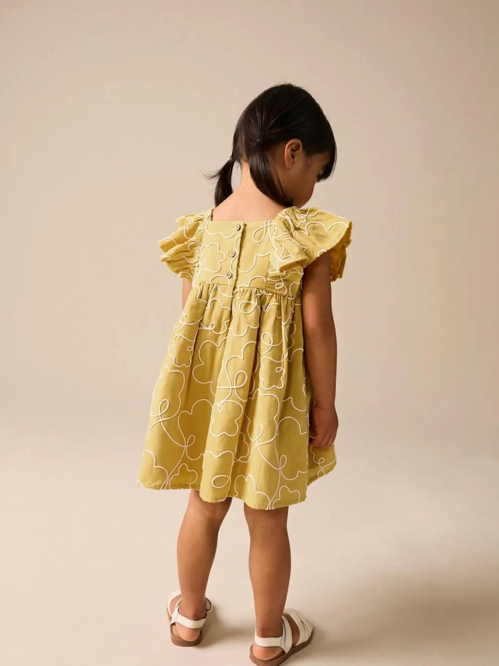 Next Ochre Yellow Embroidered Angel Sleeve Dress (3mths-8yrs)^ Dresses|Dresses