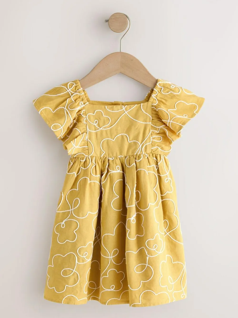 Next Ochre Yellow Embroidered Angel Sleeve Dress (3mths-8yrs)^ Dresses|Dresses
