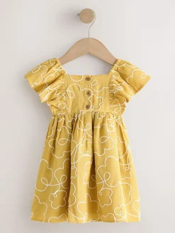 Next Ochre Yellow Embroidered Angel Sleeve Dress (3mths-8yrs)^ Dresses|Dresses