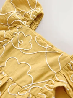 Next Ochre Yellow Embroidered Angel Sleeve Dress (3mths-8yrs)^ Dresses|Dresses