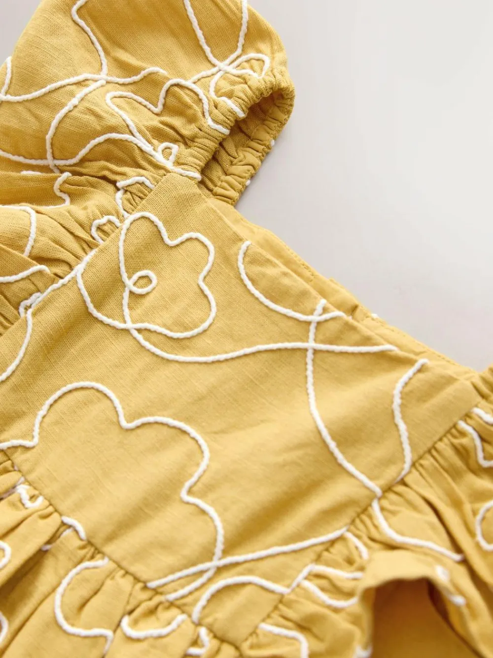 Next Ochre Yellow Embroidered Angel Sleeve Dress (3mths-8yrs)^ Dresses|Dresses