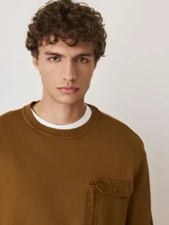 Hot Next Garment Washed Utility Crew Neck Sweatshirt Ochre Yellow