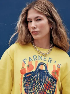 Sale Next Ochre Yellow Graphic Farmers Market Crew Neck Sweatshirt
