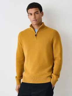 Clearance Next Ochre Yellow Plain N.Premium Regular Fit 100% Cotton Premium Quarter Zip Jumper