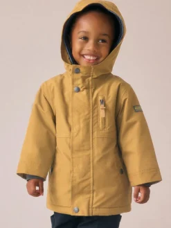 New Next Ochre Yellow Waterproof Borg Lined Parka Coat (3mths-7yrs)