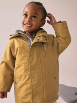New Next Ochre Yellow Waterproof Borg Lined Parka Coat (3mths-7yrs)