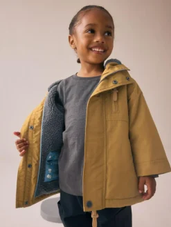 New Next Ochre Yellow Waterproof Borg Lined Parka Coat (3mths-7yrs)