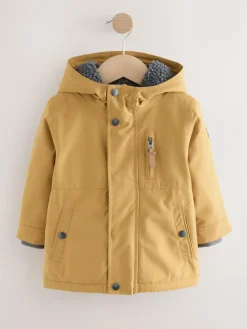 New Next Ochre Yellow Waterproof Borg Lined Parka Coat (3mths-7yrs)