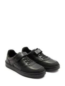 Off The Hook Black Marty Round Toe Single Strap With Lace-Up Leather School Shoes^BOY School Shoes|Boys Shoes