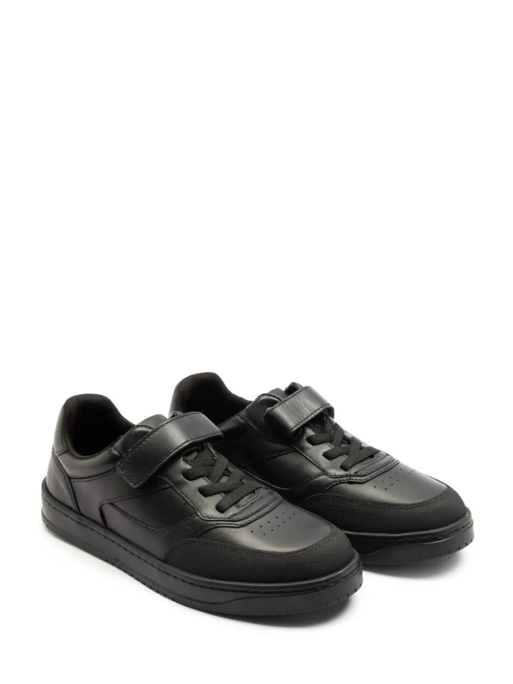 Off The Hook Black Marty Round Toe Single Strap With Lace-Up Leather School Shoes^BOY School Shoes|Boys Shoes