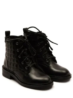 Hot Off The Hook Black Sophia Leather Quilted Ankle Lace-Up Boots