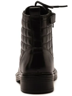 Hot Off The Hook Black Sophia Leather Quilted Ankle Lace-Up Boots