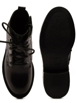 Hot Off The Hook Black Sophia Leather Quilted Ankle Lace-Up Boots