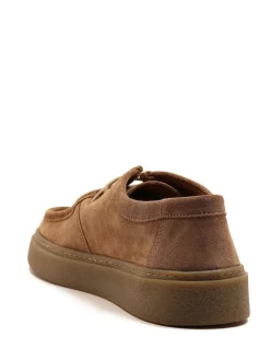 Discount Off The Hook Els Suede Leather Casual Lace-Up Boat Shoes Brown