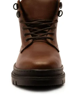 Hot Off The Hook Jones Leather Lace Up Casual Ankle Boots Brown