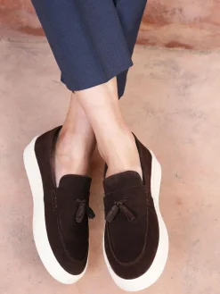 Best Off The Hook Rory Suede Tassel Loafers with Flat Sole Brown