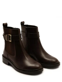 Outlet Off The Hook Tiana Leather Chelsea Buckle Ankle Boots Brown