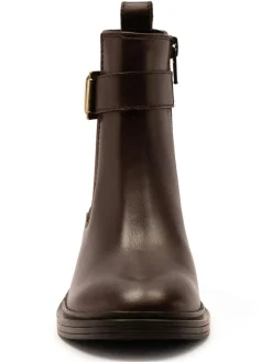 Outlet Off The Hook Tiana Leather Chelsea Buckle Ankle Boots Brown