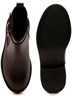 Outlet Off The Hook Tiana Leather Chelsea Buckle Ankle Boots Brown