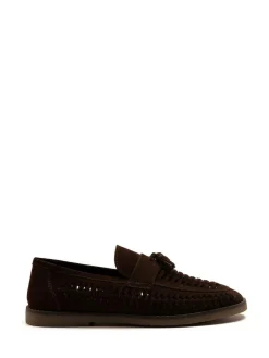 Off The Hook Tiger Tassel Suede Leather Slip-On Loafers with Woven Detail^ Shoes