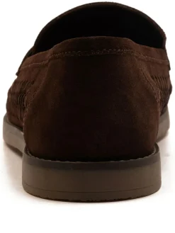 Off The Hook Tiger Tassel Suede Leather Slip-On Loafers with Woven Detail^ Shoes