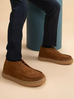 Clearance Off The Hook Bolan Suede Leather Lace Up Casual Ankle Boots Tan