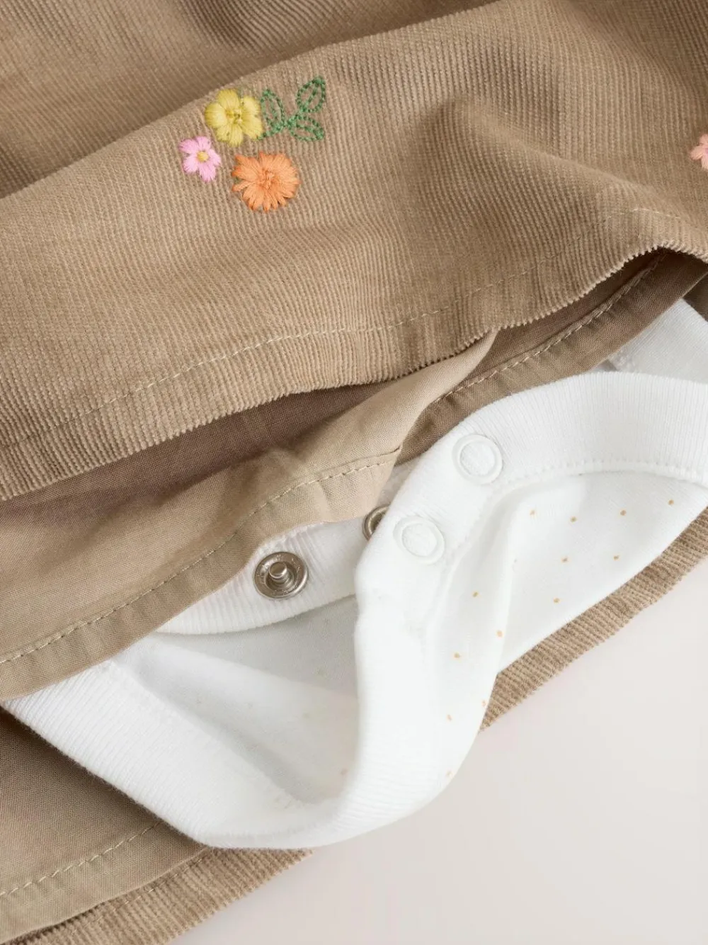 Next Olive Green Embroidered Baby Cord Pinafore Long Sleeve Bodysuit & Tights Set (0mths-2yrs)^ Dresses|Dresses