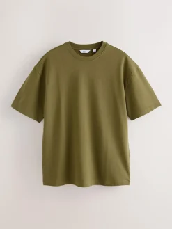 Next Olive Green /Ice Grey/Orange Rust Relaxed Fit Heavyweight T-Shirts 3 Pack^ Tops & T-Shirts