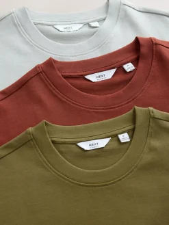 Next Olive Green /Ice Grey/Orange Rust Relaxed Fit Heavyweight T-Shirts 3 Pack^ Tops & T-Shirts