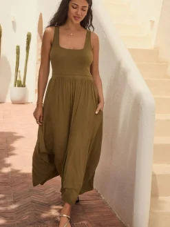 Sale Next Jersey Waisted Summer Dress Olive Green