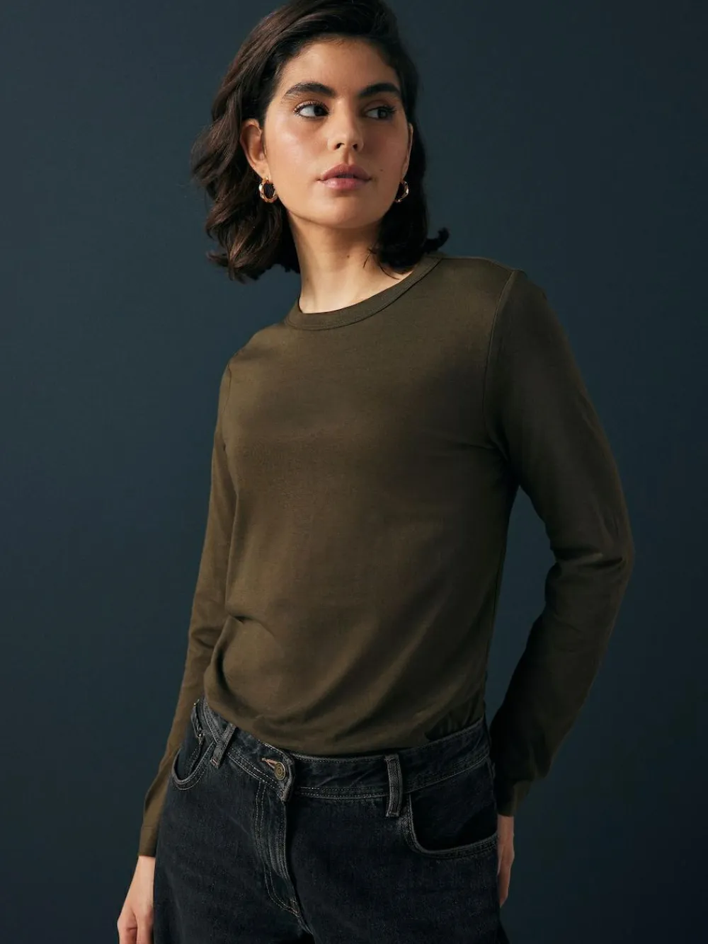 Discount Next Olive Green Long Sleeve Crew Neck T-Shirt