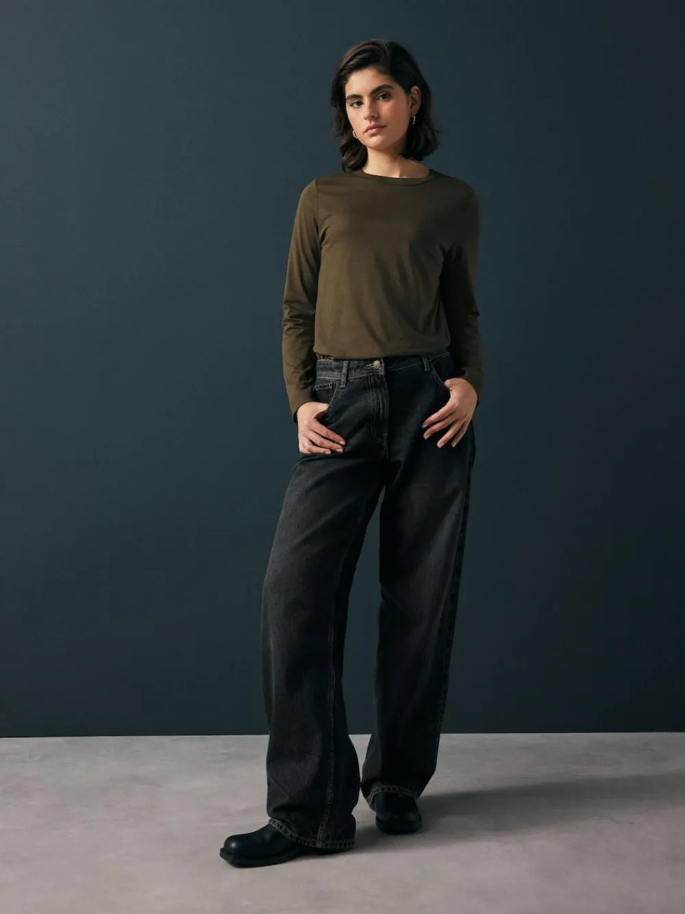 Discount Next Olive Green Long Sleeve Crew Neck T-Shirt