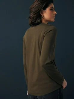 Discount Next Olive Green Long Sleeve Crew Neck T-Shirt