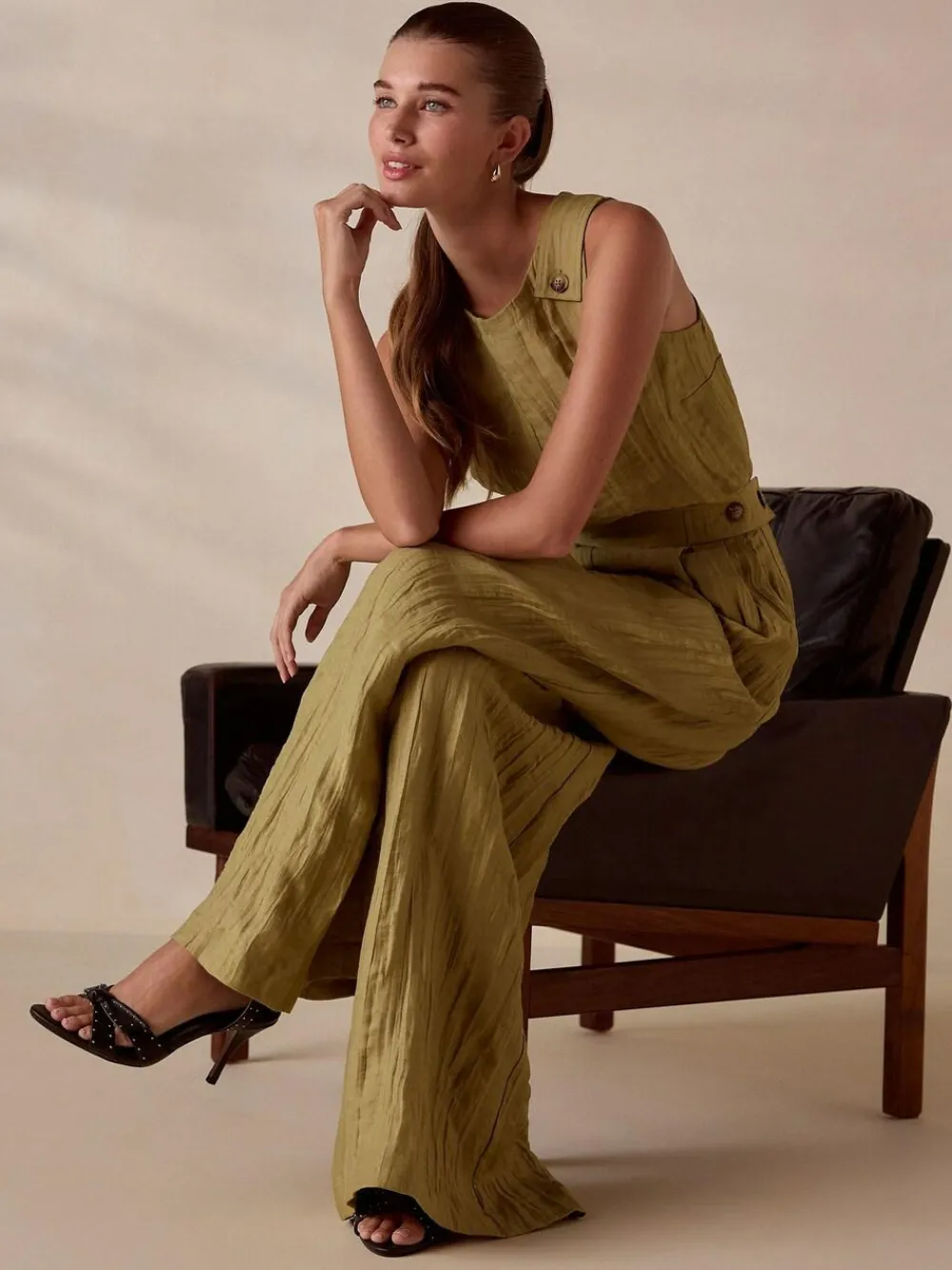 Sale Next Olive Green N. Premium Linen Rich Shell Top