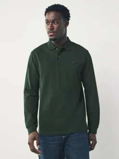 Next Olive Green Regular Fit Long Sleeve Pique Polo Shirt^ Tops & T-Shirts