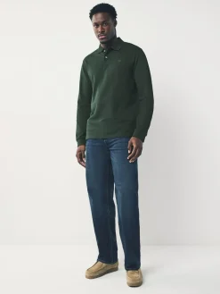 Next Olive Green Regular Fit Long Sleeve Pique Polo Shirt^ Tops & T-Shirts