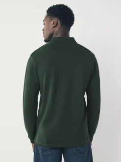 Next Olive Green Regular Fit Long Sleeve Pique Polo Shirt^ Tops & T-Shirts