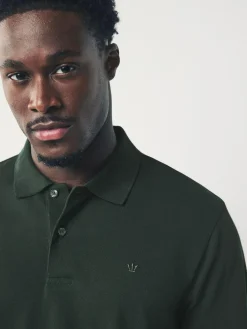 Next Olive Green Regular Fit Long Sleeve Pique Polo Shirt^ Tops & T-Shirts